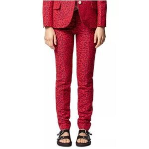 ZADIG & VOLTAIRE $298 Prune Leopard Print Skinny Pant Red IT 34 / US XS